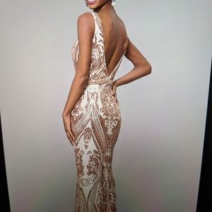 Nina Canacci Never Worn Rose Gold Evening Gown